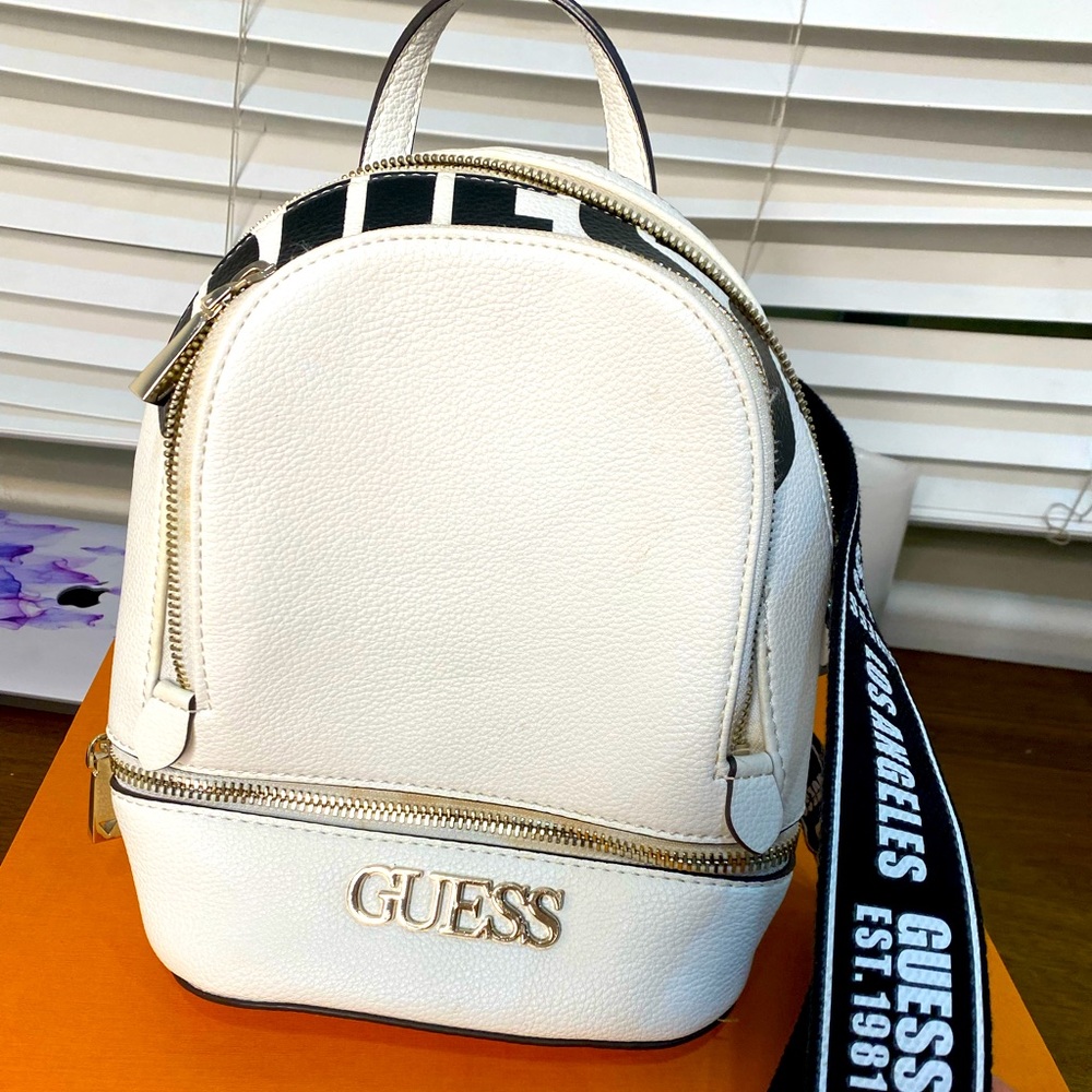 White and black Backpack brand Guess